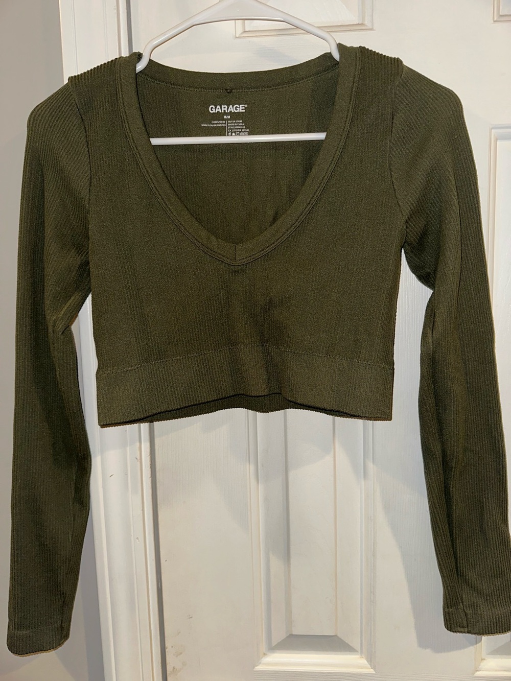 GARAGE Olive Green Ribbed Deep V-Neck Crop Top - Women’s Medium